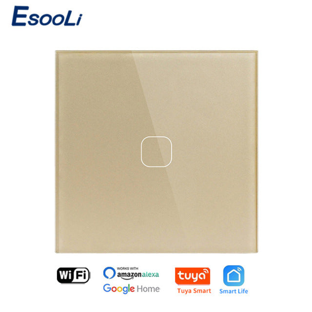 EsooLi Tuya Smart Life Glass Panel EU/UK Standard Touch Switch Zero/Single Fire Line Voice Control Light Wireless Wall Switch
