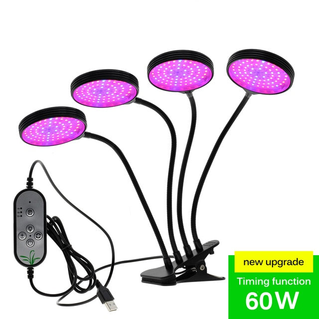 Full Spectrum Phytolamps DC5V USB LED Grow Light with Timer 15W 30W 45W 60W Desktop Clip Phyto Lamps for Plants Flowers Grow Box