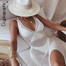 Cryptographic Crochet Beach Maxi Dress para mujer See Through Sexy Plunge Backless vendaje sin mangas con cordones Split vestidos largos