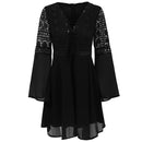 Anself Sexy Women's Dress V-Neck Hollow Out Long Sleeve Mini Chiffon Dress Elegant White Boho Woman Dress Casual Lace Vestido