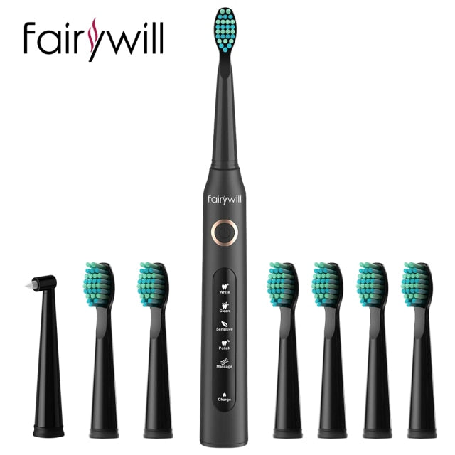 Fairywill Electric Sonic Toothbrush FW-507 USB Charge Rechargeable Adult Waterproof Electronic Tooth 8 Brushes Replacement Heads