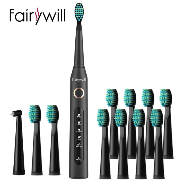 Fairywill Electric Sonic Toothbrush FW-507 USB Charge Rechargeable Adult Waterproof Electronic Tooth 8 Brushes Replacement Heads