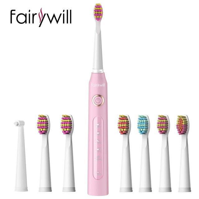 Cepillo de dientes eléctrico sónico Fairywill FW-507 carga USB recargable adulto impermeable electrónico 8 cepillos de dientes cabezales de repuesto