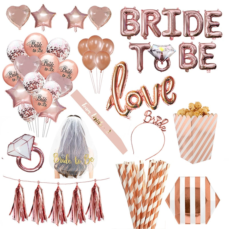 Wedding Decorations Rose Gold Bride To Be Letter Foil Ballon Bride Veil Sash Headband Bridal Shower Bachelorette Party Supplies