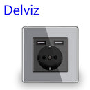 Delviz Wall USB Power Socket, Many New style Panel, Bedroom socket,AC 110V-250V 16A Wall Embedded, Double usb EU Standard Outlet