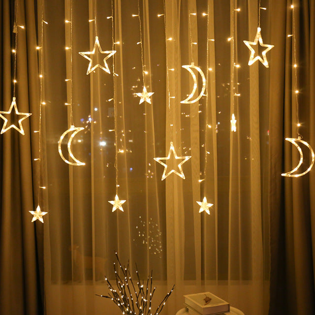 LED Deer Star Moon Curtain Light 220V 110V Christmas Garland String Fairy Lights Outdoor For Home Wedding Party New Year Decor