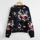SHEIN Navy Blue Drop Shoulder Floral Print Pullover Women Autumn Round Neck Long Sleeve Casual Sweatshirts