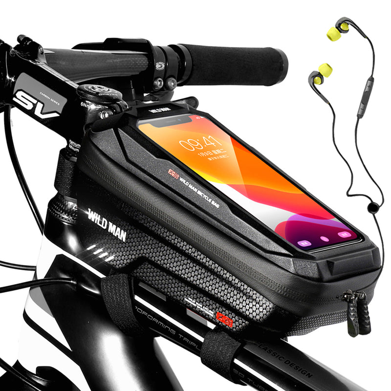 WILD MAN Neue Fahrradtasche Rahmen vorne Oberrohr Fahrradtasche Wasserdicht 6,6 Zoll Handyhülle Touchscreen Tasche MTB Pack Fahrradzubehör