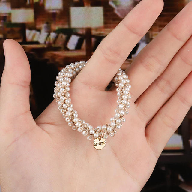 Frauen elegante Kristall Perle Haar Ring Krawatten Perlen Pferdeschwanz Halter Haarschmuck elastisches Haarband Mädchen Scrunchies Armband