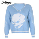 Darlingaga Harajuku Skull Print Loose Autumn Winter Sweater Women Pullovers Casual y2k Knitwear Jumpers 2020 Korean Sweaters New