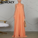 Frauen Chiffon Halfter rückenfreie Overalls lose Art lange Overalls eleganter Party Club Overall