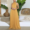 Frauen Chiffon Halfter rückenfreie Overalls lose Art lange Overalls eleganter Party Club Overall