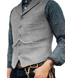 Men's Suit Vest Brown Wedding Wool Tweed Business Waistcoat Jacket Casual Slim Fit Gilet Homme Vests For Groosmen Man Wedding
