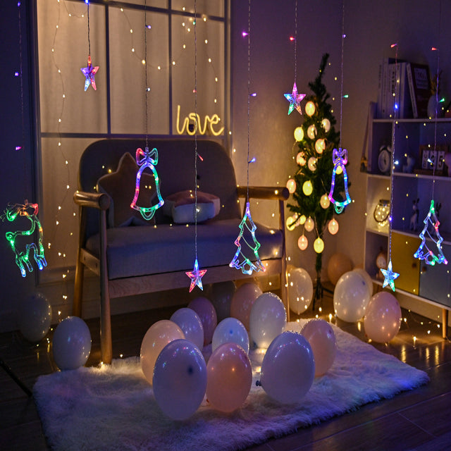 LED Deer Star Moon Cortina de luz 220V 110V Guirnalda de Navidad Cadena de luces de hadas al aire libre para el hogar Fiesta de bodas Decoración de Año Nuevo