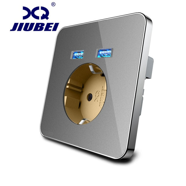 Jiubei Panel de cristal blanco 2A Puerto USB dual Adaptador de cargador de pared Enchufe de carga con adaptador de pared USB Enchufe de la UE Pow