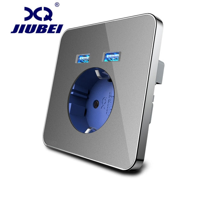 Jiubei White Crystal Glass Panel 2A Dual USB Port Wandladegerät Adapter Ladebuchse mit USB Wandadapter EU Steckdose Pow