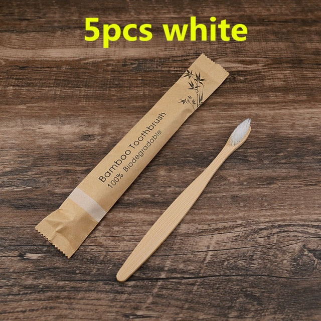 5/10pcs eco friendly toothbrush Bamboo Resuable Toothbrushes Portable Adult  Wooden Soft Tooth Brush for Home Travel Hotel use