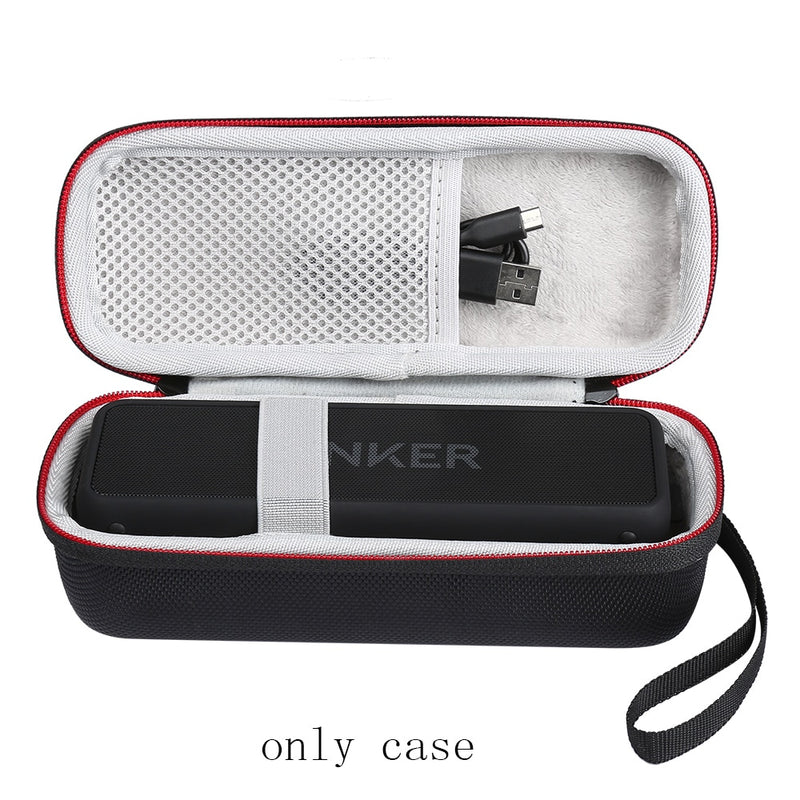 Tragbare drahtlose Bluetooth-EVA-Lautsprecherhülle für Anker SoundCore 2 mit Mesh-Doppeltaschen-Audiokabel mit Reisetasche-Schwarz
