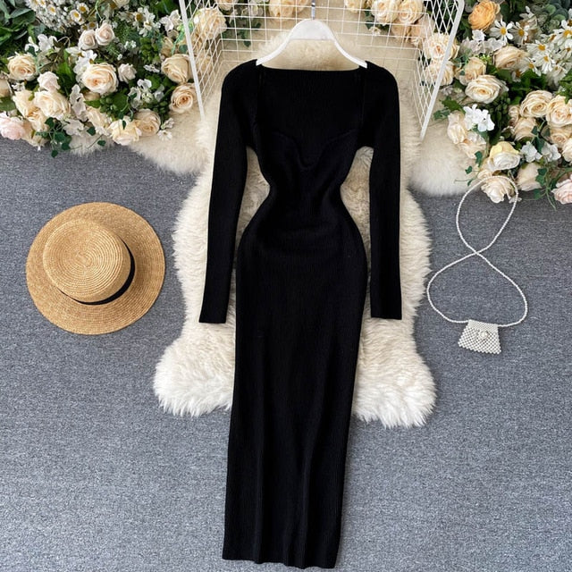 Croysier Dresses For Women 2020 Sexy Strapless Ribbed Knitted Bodycon Dress Women Winter Long Sleeve Midi Sweater Dress Clothes