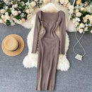 Croysier Dresses For Women 2020 Sexy Strapless Ribbed Knitted Bodycon Dress Women Winter Long Sleeve Midi Sweater Dress Clothes