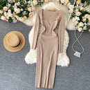 Croysier Dresses For Women 2020 Sexy Strapless Ribbed Knitted Bodycon Dress Women Winter Long Sleeve Midi Sweater Dress Clothes