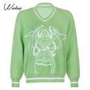 Weekeep Y2K Chic ropa de calle con estampado de gran tamaño suéter de mujer Casual Otoño Invierno tejido Jumper moda suelta punto jerseys