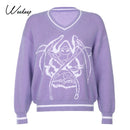 Weekeep Y2K Chic ropa de calle con estampado de gran tamaño suéter de mujer Casual Otoño Invierno tejido Jumper moda suelta punto jerseys