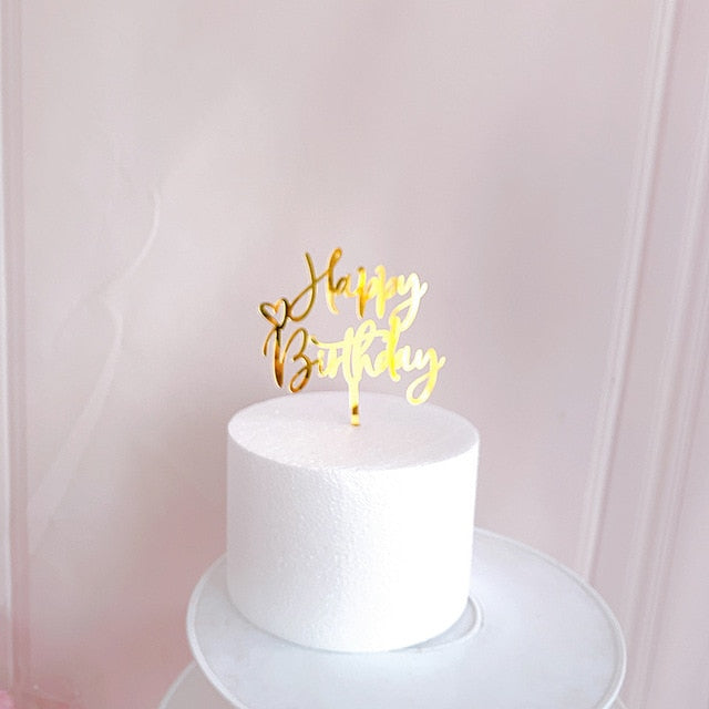 New Happy Birthday Cake Topper Rose Gold Herz Geburtstag Acryl Cake Topper für Kindergeburtstag Party Kuchen Dekorationen Baby Shower