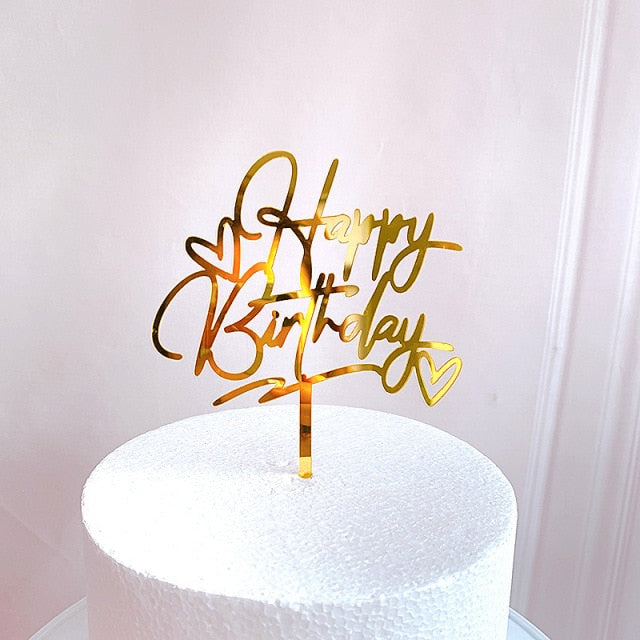 New Happy Birthday Cake Topper Rose Gold Herz Geburtstag Acryl Cake Topper für Kindergeburtstag Party Kuchen Dekorationen Baby Shower