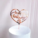 New Happy Birthday Cake Topper Rose Gold Heart Birthday Acrylic Cake Topper For Kids Birthday Party Cake Decorations Baby Shower