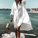 New Fall Summer Women V Neck Button Print Dress Casual Elegant Long Sleeves Irregular Shirt Dress Loose Sexy Beach Party Dresses