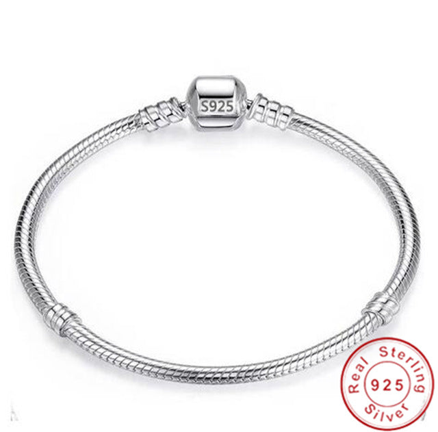 Original 925 Sterling Silber Schlangenkette Armband Sicherer Herzverschluss Perlen Charms Armband Für Frauen DIY Schmuckherstellung