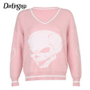 Darlingaga Harajuku Skull Print Loose Autumn Winter Sweater Women Pullovers Casual y2k Knitwear Jumpers 2020 Korean Sweaters New