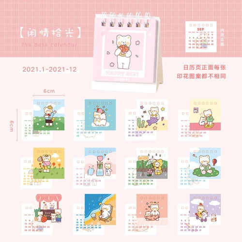 2021 Honeyfriend Rainbow Bear Desktop-Papier Mini-Kalender dualer Tagesplaner Tischplaner Jahresagenda-Organizer