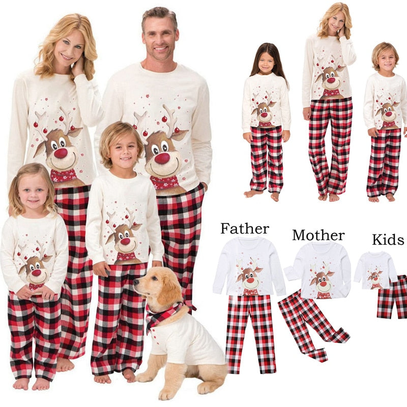 Conjunto de pijamas a juego para la familia de Navidad 2020, ropa a juego con ciervos para adultos y niños, Top + Pantalones, ropa de dormir de Navidad, conjunto de pijama para bebé