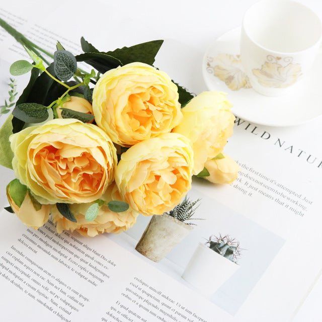 1 Bündel Seide Pfingstrose Bouquet Home Dekoration Zubehör Hochzeit Sammelalbum Gefälschte Pflanzen Diy Pompons Künstliche Rosen Blumen