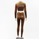 JillPeri Winter-Samt-Crop-Jacke und Trainingsanzug-Jogginghose, zweiteiliges Set mit Diamante-Strass-Jogginganzügen für Frauen