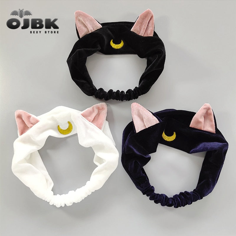 Diadema con orejas de gato Sailor Moon, accesorio para el cabello, diadema, Cosplay de Anime, herramienta de maquillaje para lavado de cara, tocado de Lolita para mujer