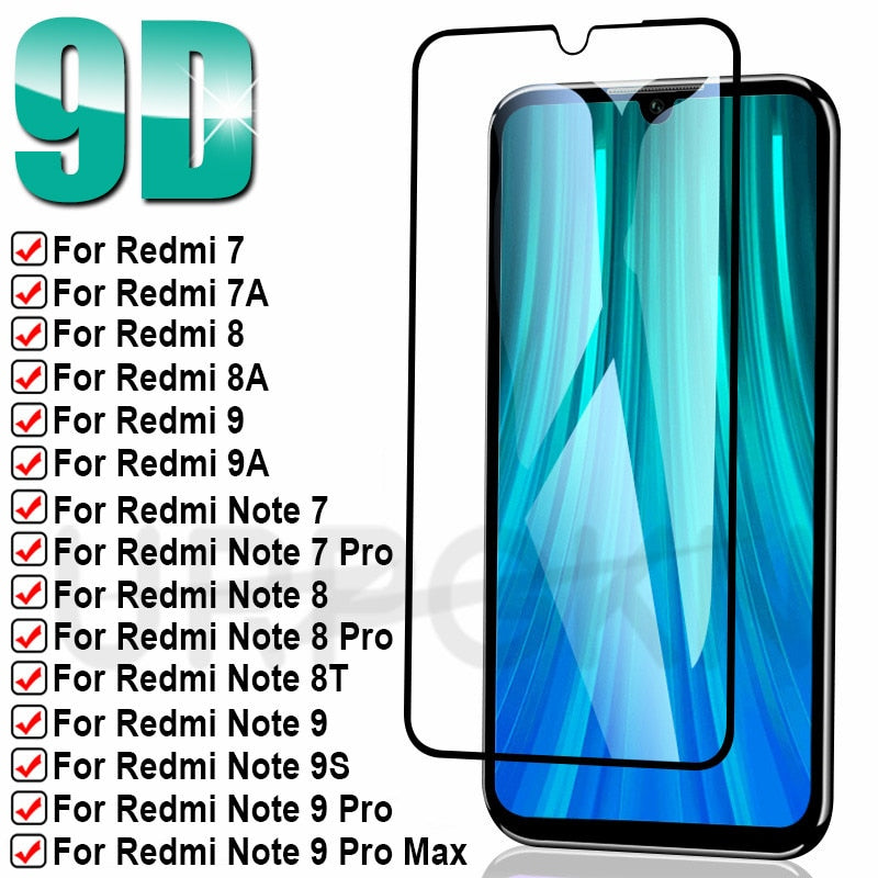 9D 9H Vollbild-Schutzglas auf dem Redmi 9 9A 9C 8 8A 7 7A für Xiaomi Redmi Note 7 8 9 Pro 8T 9S Hartglas-Folienhülle