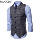 New Mens Vest Casual Business Men Suit Vests Male Lattice Waistcoat Fashion Mens Sleeveless Suit Vest Smart Casual Top Grey Blue