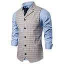 New Mens Vest Casual Business Men Suit Vests Male Lattice Waistcoat Fashion Mens Sleeveless Suit Vest Smart Casual Top Grey Blue