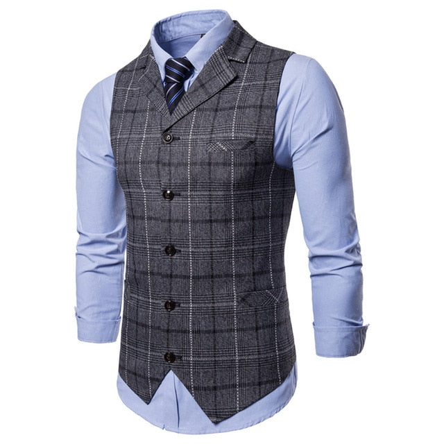 New Mens Vest Casual Business Men Suit Vests Male Lattice Waistcoat Fashion Mens Sleeveless Suit Vest Smart Casual Top Grey Blue
