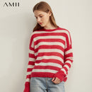 Amii  Autumn Women Striped Knitted Sweater Female Casual Round Neck Long Sleeve Loose Turtleneck Tops 11970663