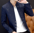 HOO 2021Men 's casual collar collar blazers youth handsome trend Slim print blazers   5XL   6XL