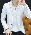 HOO 2021Men 's casual collar collar blazers youth handsome trend Slim print blazers   5XL   6XL