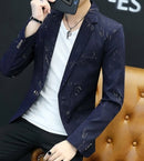 HOO 2021Men 's casual collar collar blazers youth handsome trend Slim print blazers   5XL   6XL