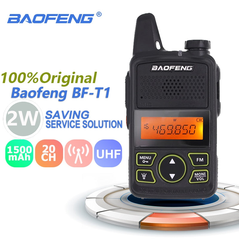 100% Original BAOFENG BF-T1 MINI Walkie Talkie UHF 400-470MHz Portátil T1 Radio bidireccional Ham Radio Amador Micro USB Transceptor
