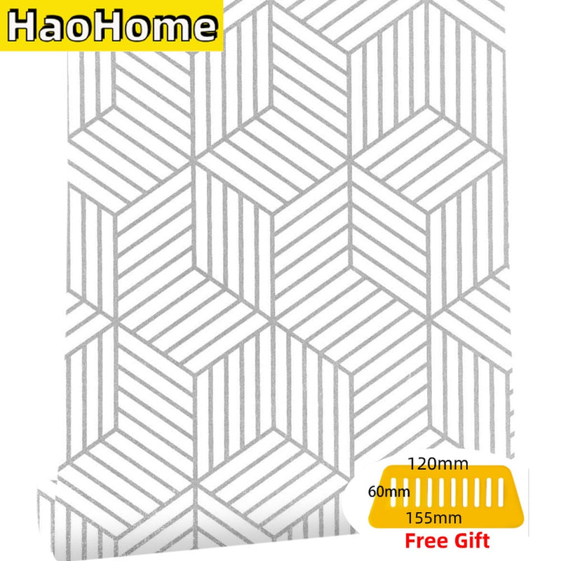 HaoHome Tapete mit geometrischem Sechseck, Silber, zum Abziehen und Aufkleben, entfernbare, selbstklebende Tapete, Vinylfolie, Regalpapier und Schubladenlinie