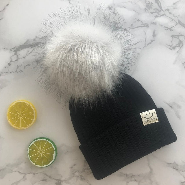 Gorro con pompón de piel sintética Unisex para invierno, bufanda para niños y niñas, gorros tejidos para bebés con gorro con pompón, accesorios para niños