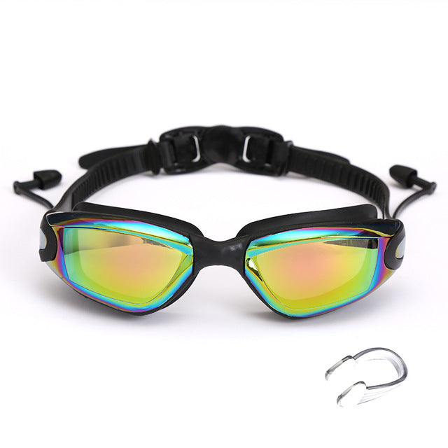 Gafas de natación profesionales, gafas de natación con tapones para los oídos, Clip para la nariz, electrochapado, impermeable, silicona, gafas de natación, Adluts
